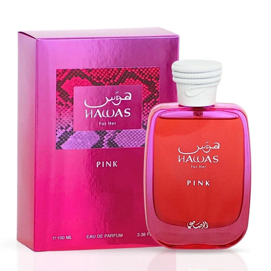 Hawas Pink Eau De Parfum 3.38 oz / 100ML by Rasasi for Women – Sweet Fruity Floral Perfume | Free USA 3-Day Delivery